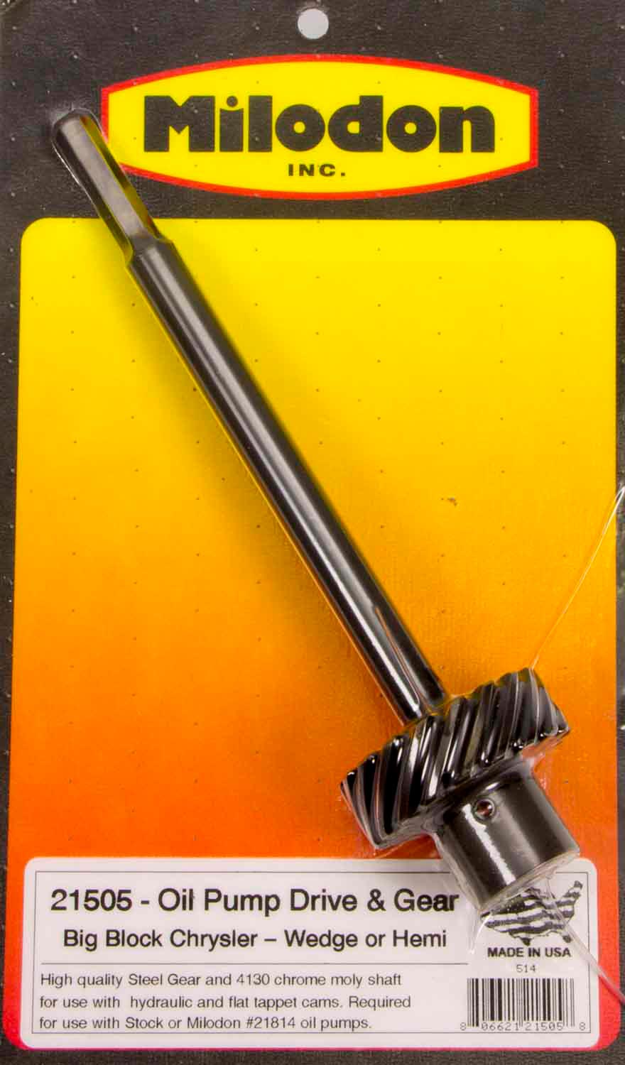 MILODON Mopar B/RBSeries/Hemi 7.875 in Long Steel Gear Oil Pump Shaft